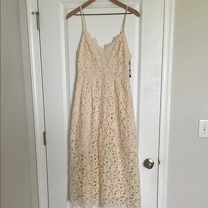 Astr Cream Lace Midi Dress Spaghetti Strap V-Neck Cocktail Wedding Guest